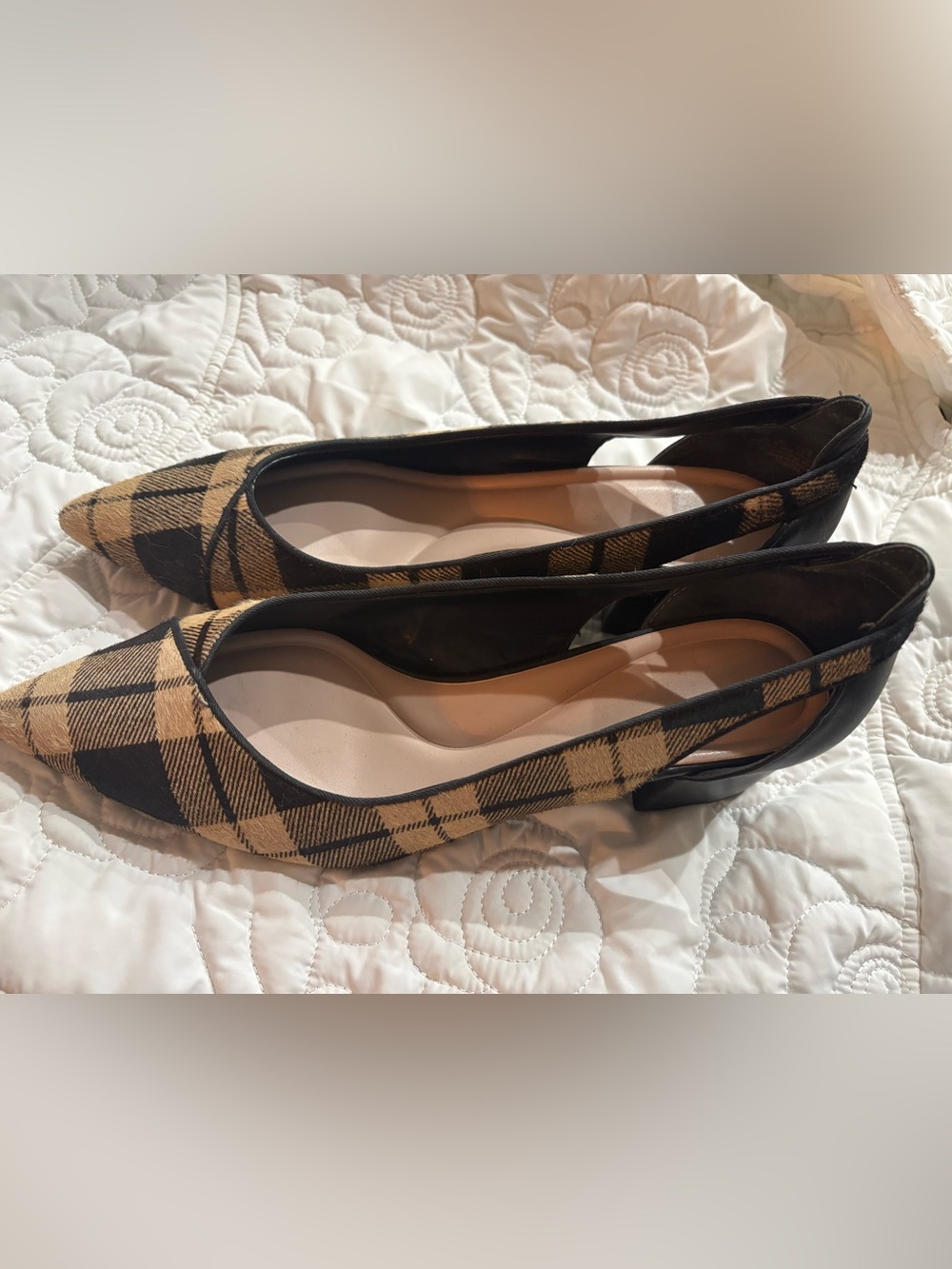 Preston & York Women's Dried Cow Hair Plaid Pointed Toe Slip-On small heel 9